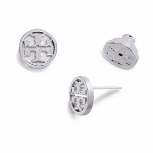 New Tory Burch Classic SILVER Logo Stud Earring